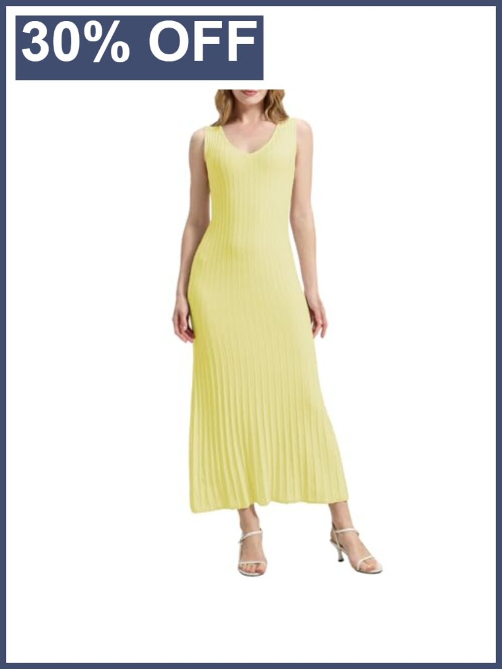 V Neck Sleeveless Knit Midi Dress Fit Flare Business Casual